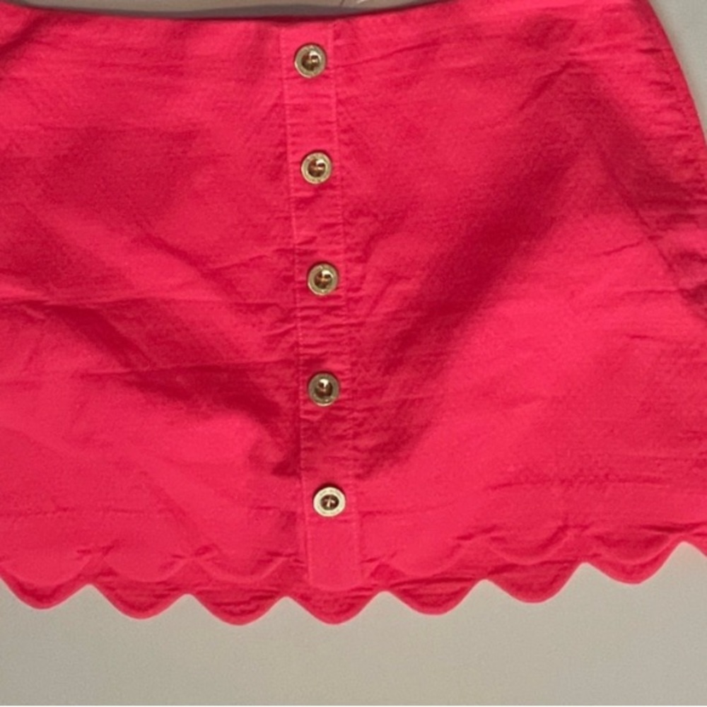 Lilly Pulitzer kaylie scalloped hem skort neon pink gold buttons side zip 14 - Picture 4 of 5